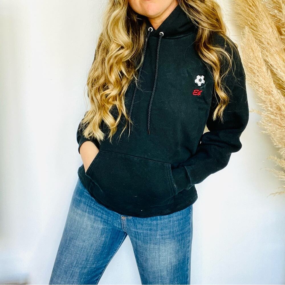 VINTAGE Y2K Black Basic Pullover Sweatshirt Sweater Pocket Unisex Soccer Ball M